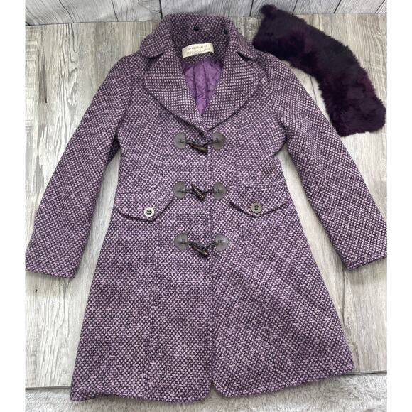 Yiteer Lisha 42 Coat Long Furr Collared Toggle Purple Jacket Womens small sizing - Picture 1 of 16